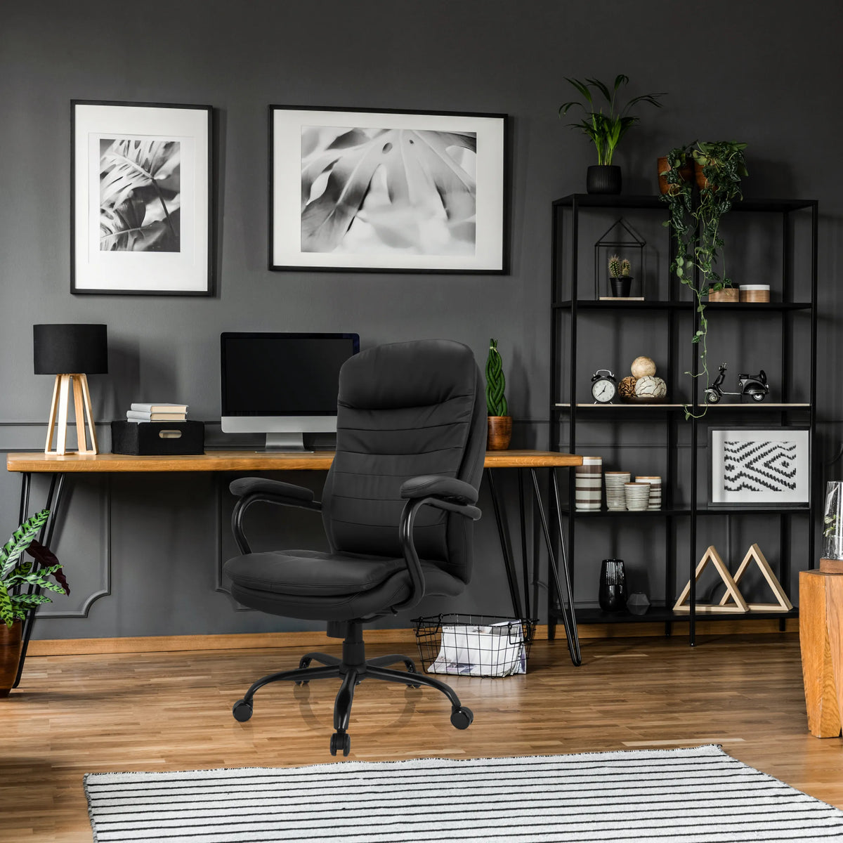 Silla giratoria RELAX XXL B negra de cuero sintético con reposabrazos y ruedas de hjh OFFICE