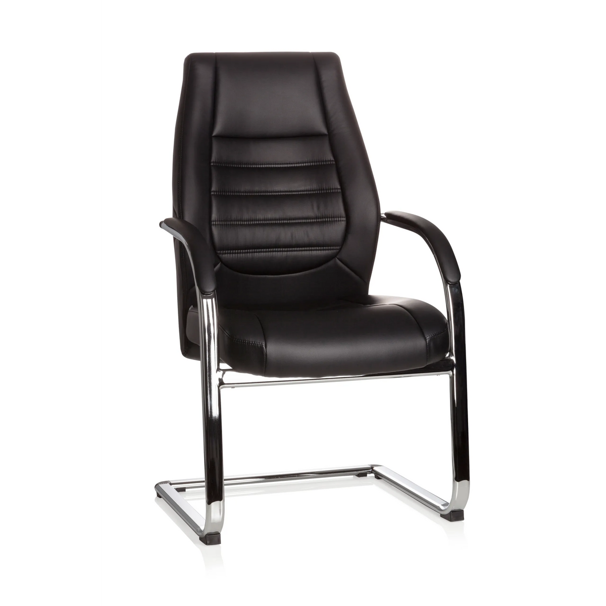 Silla de viga voladiza VITORO V negra con reposabrazos y respaldo acolchado de hjh OFFICE – vista de 360° (vista frontal 20°)