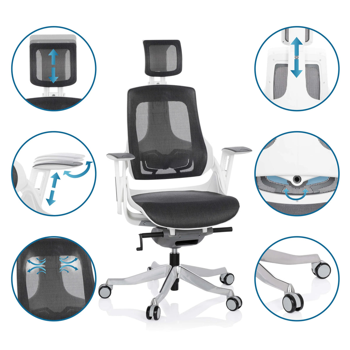Silla de oficina profesional SPEKTRE en gris con varias opciones de ajuste de hjh OFFICE