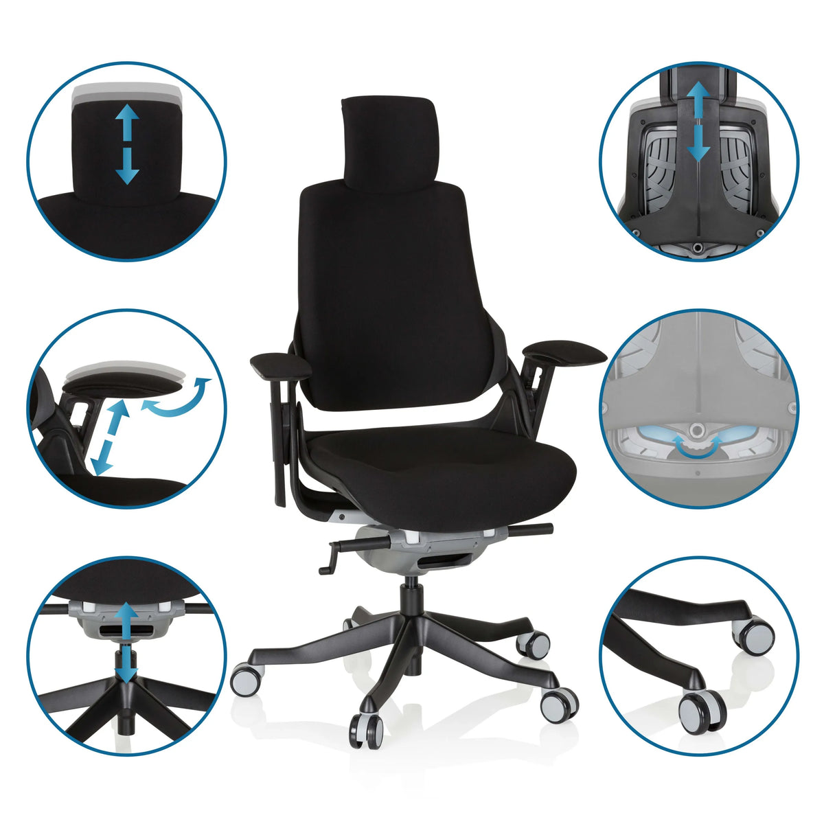 Silla de oficina profesional SPEKTRE BLACK negra con varias opciones de ajuste de hjh OFFICE