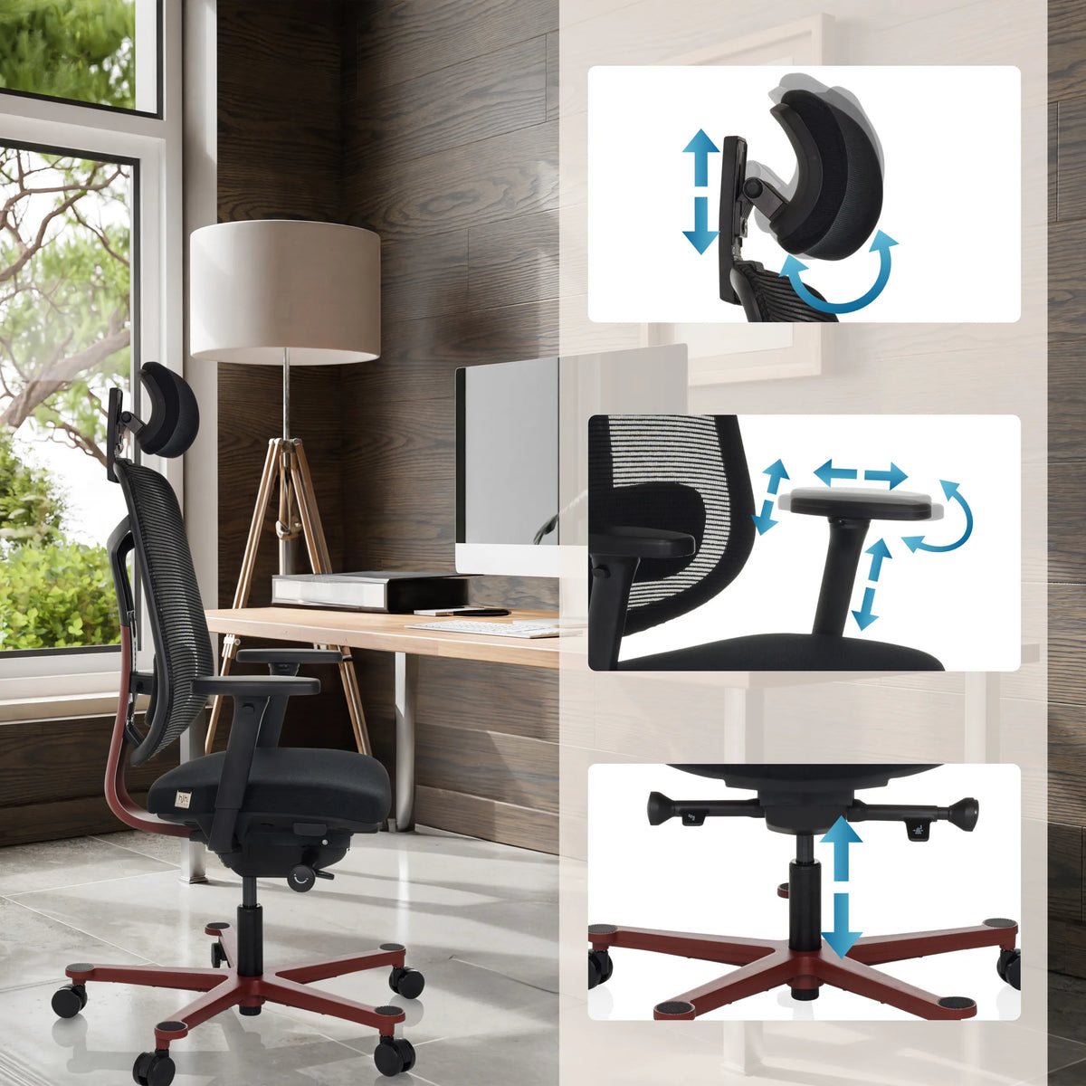 Reposacabezas, reposabrazos y altura del asiento ajustables de la Silla alta gama BICOLORE HIGH de hjh OFFICE