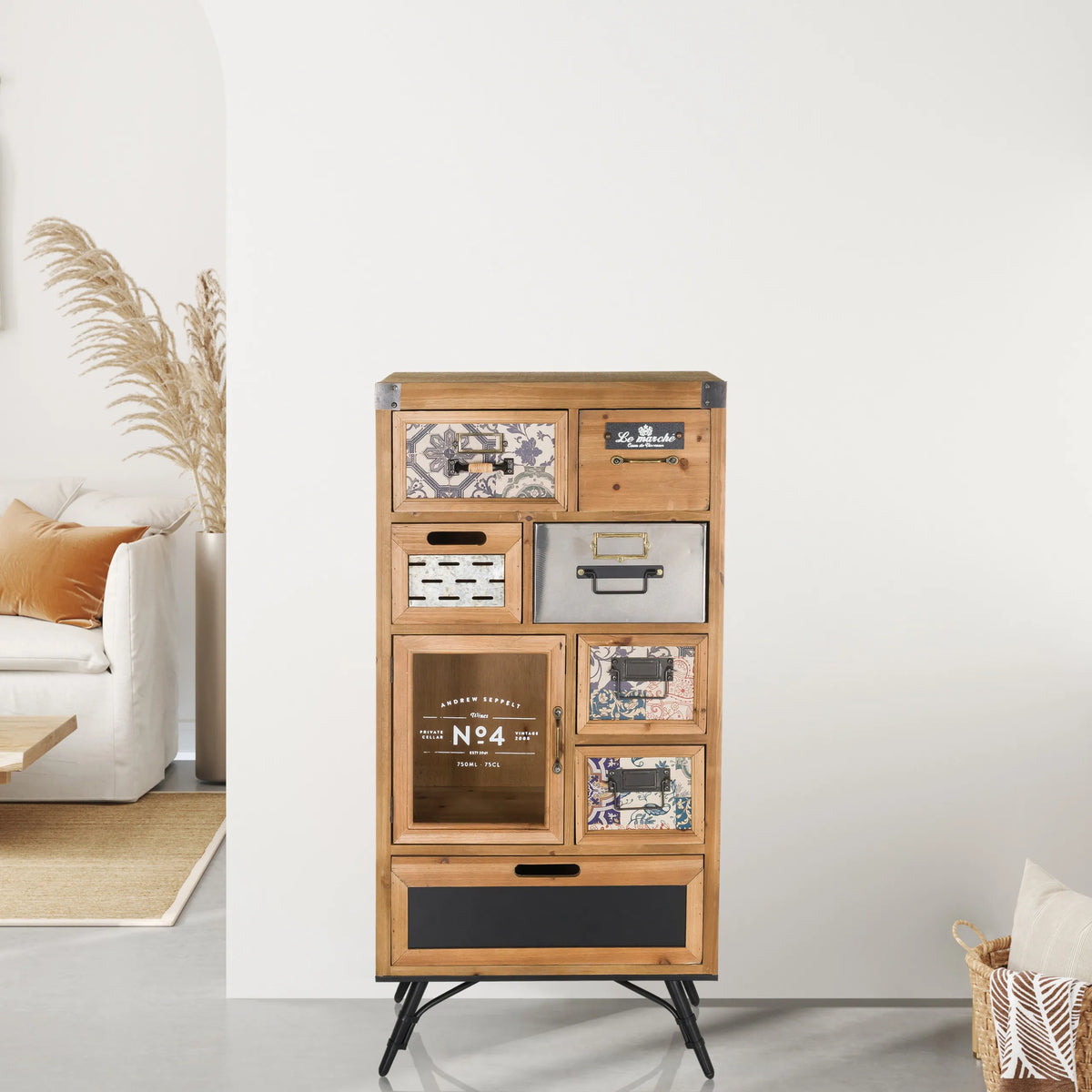 Aparador CONTINENTO S de madera en tonos oscuros con varios cajones y patas de metal de hjh LIVING