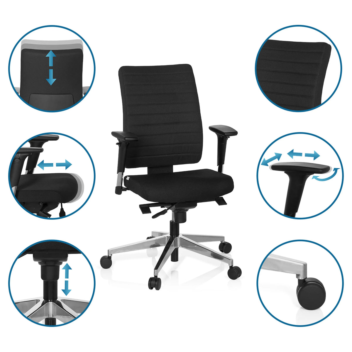 Funciones ajustables de la Silla de oficina profesional PRO-TEC 350 en negro de hjh OFFICE