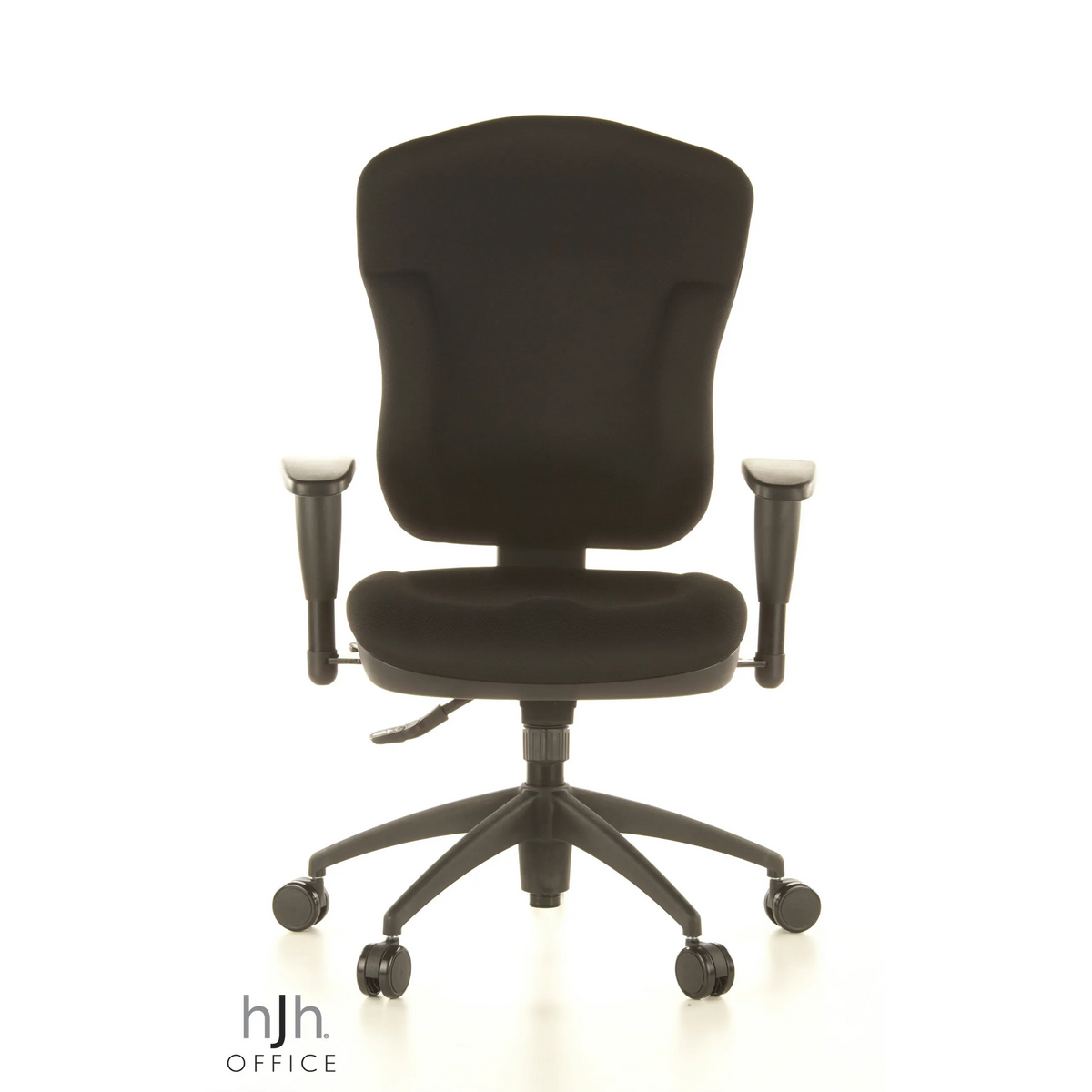 Silla de oficina profesional WELLPOINT 30 K2 negra con reposabrazos y base de cinco ruedas de Topstar – vista de 360° (vista frontal 0°)