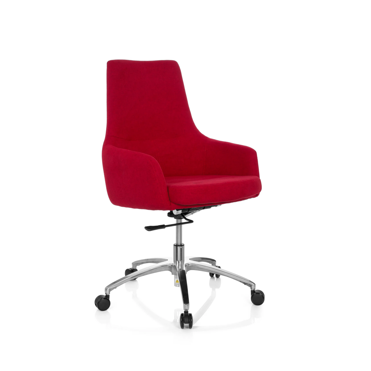Silla Home Office SHAKE 100 roja con asiento acolchado y base de cinco ruedas de hjh OFFICE – vista de 360° (vista frontal en diagonal 40°)