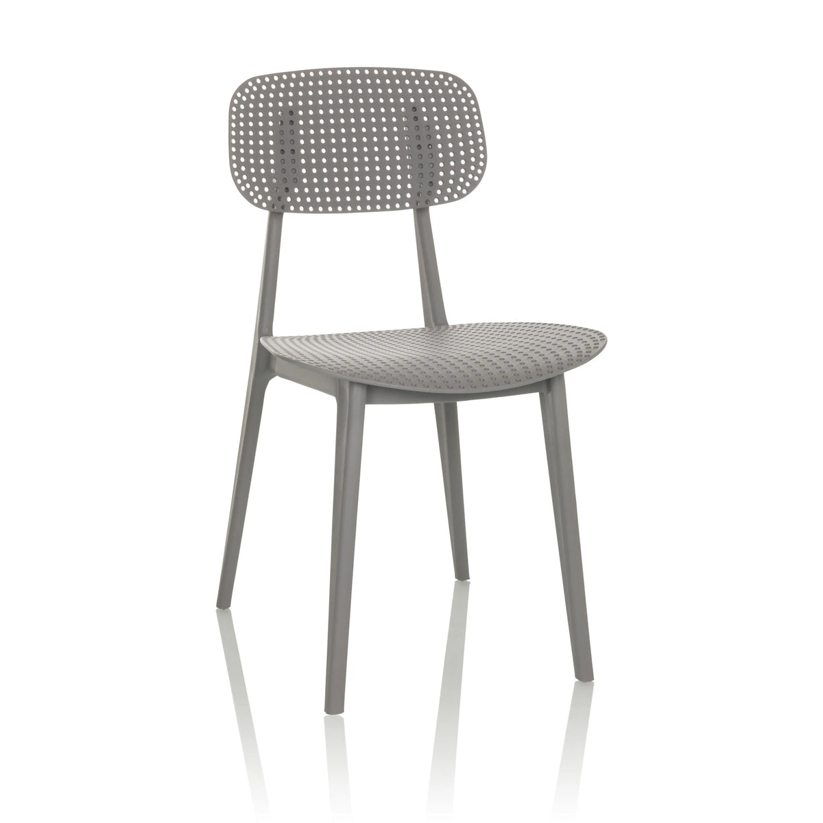 Silla de exterior gris ARTIFO HOL con respaldo y asiento perforados de hjh OFFICE – vista de 360° (vista frontal 15°)