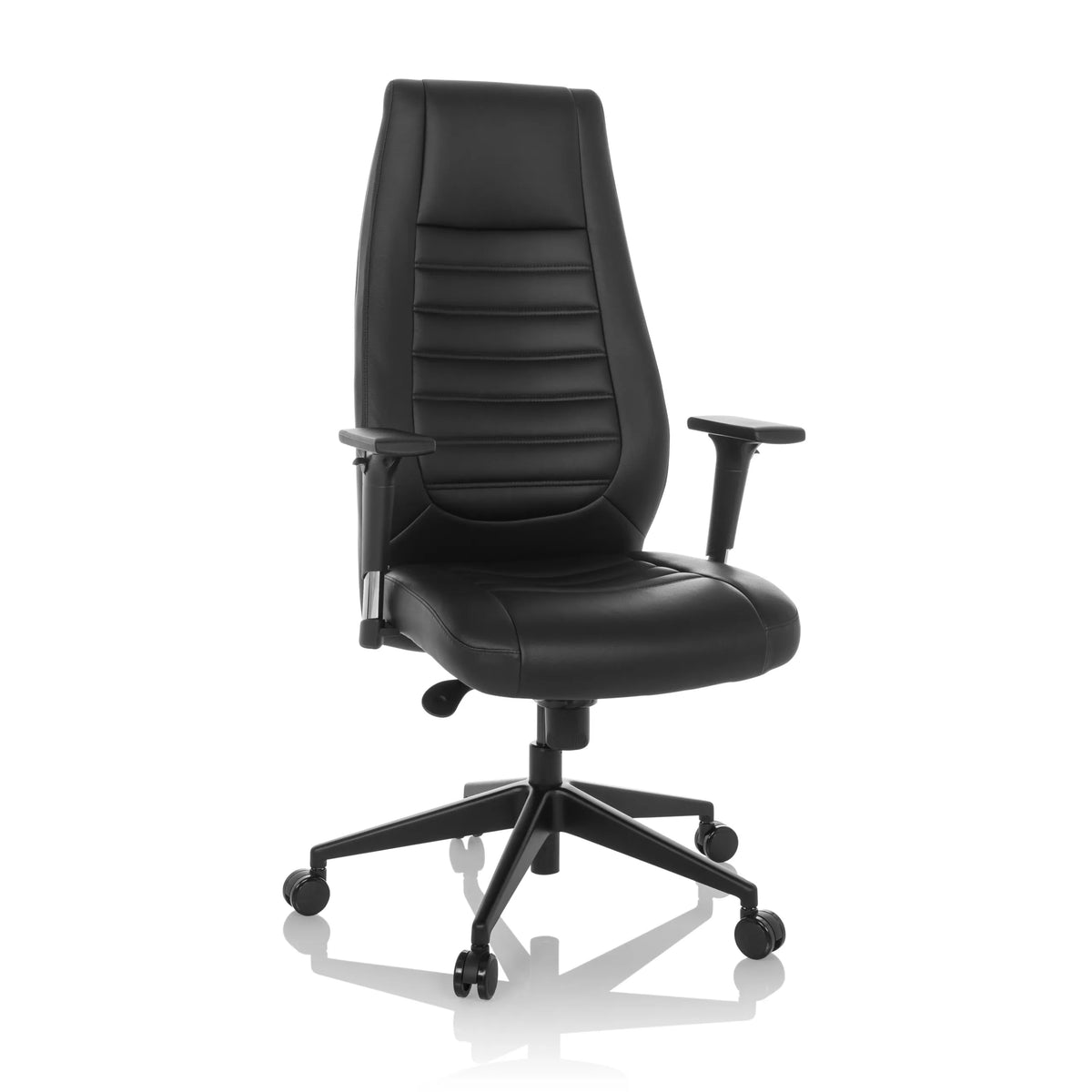 Sillón de oficina profesional VITORO B negro con tapizado acolchado y base de cinco ruedas de hjh OFFICE – vista de 360° (vista frontal 15°)