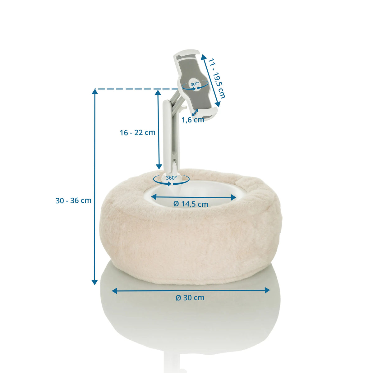 Dibujo dimensional del Soporte para teléfono móvil y tableta COMFILAP II con un diámetro exterior de 30 cm de hjh OFFICE
