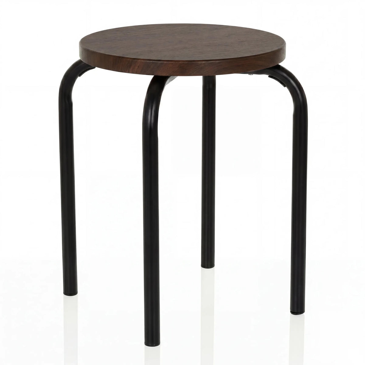 Taburete ALRANDA con asiento redondo en acabado nogal y cuatro patas negras de hjh LIVING