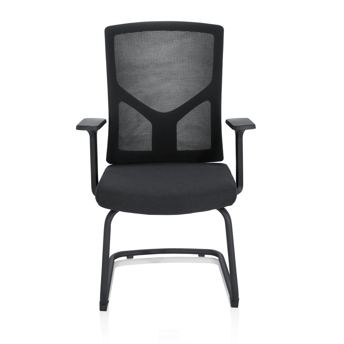 Silla de viga voladiza BRETON V B negra con respaldo de malla y reposabrazos de hjh OFFICE – vista de 360° (vista frontal 0°)