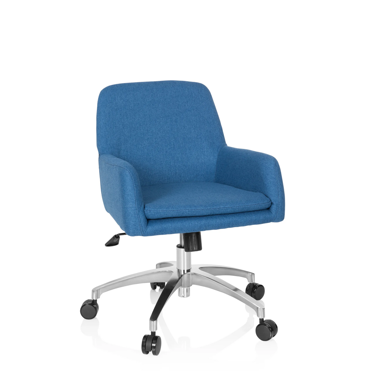 Silla Home Office SHAKE 400 azul con reposabrazos y base de cinco ruedas de hjh OFFICE – vista de 360° (vista frontal 20°)