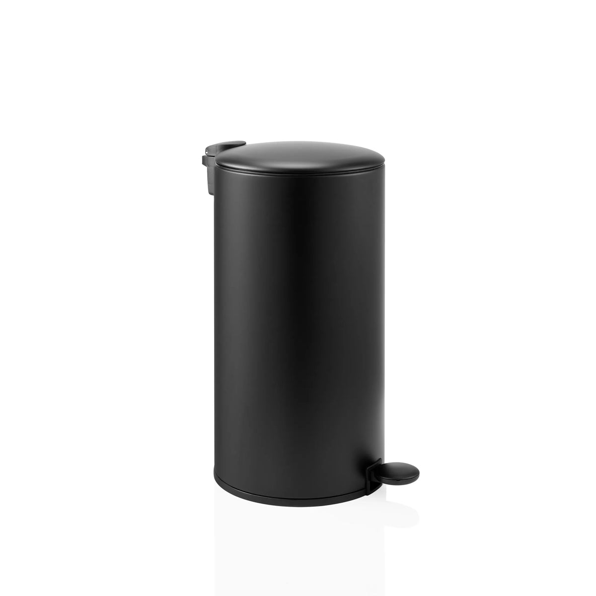 Papelera negra CLEAN STEP 2 con tapa y pedal de hjh OFFICE – vista de 360° (vista frontal en diagonal 60°)