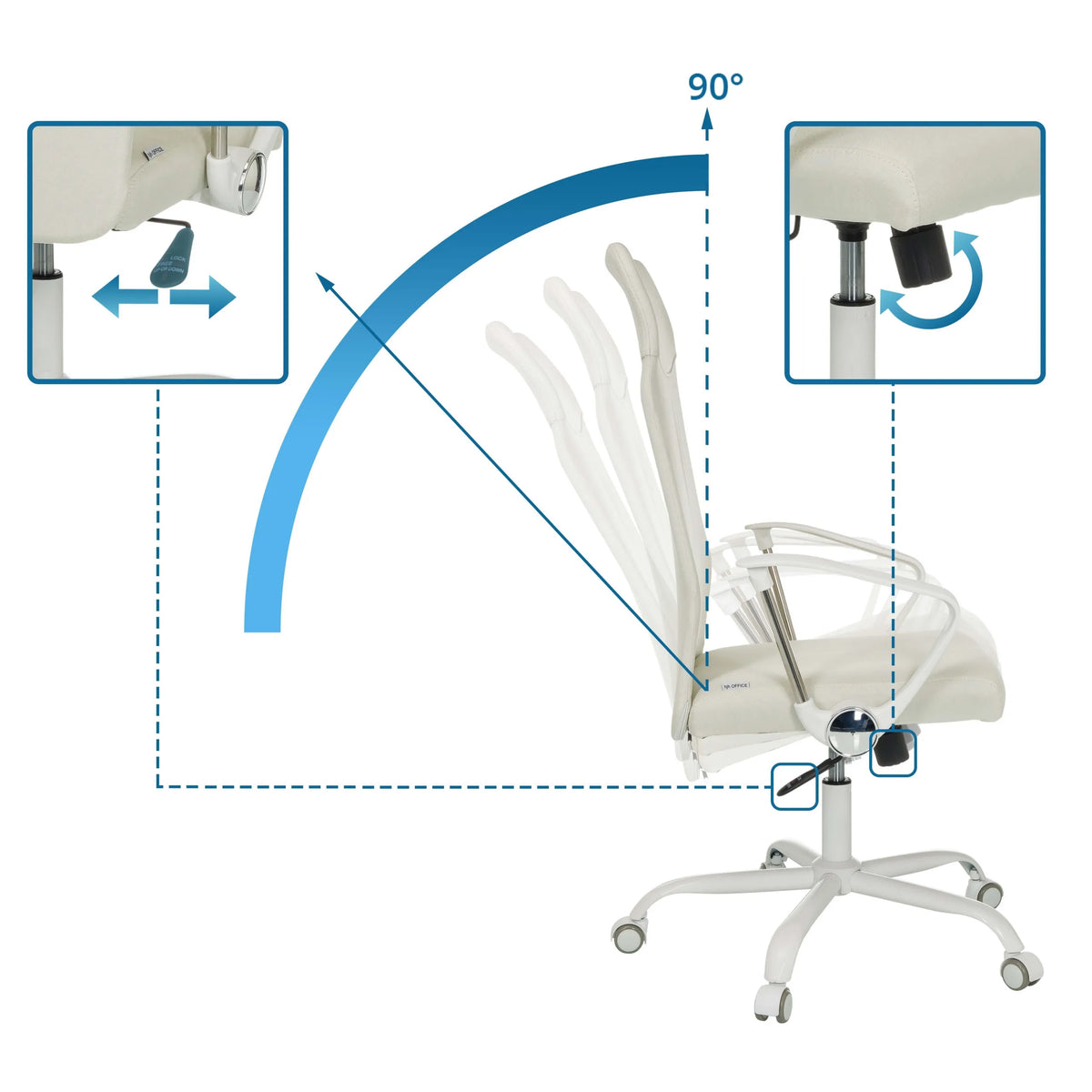 Mecanismos de ajuste y rango de inclinación de hasta 90 grados de la Silla Home Office STRYKA W de hjh OFFICE