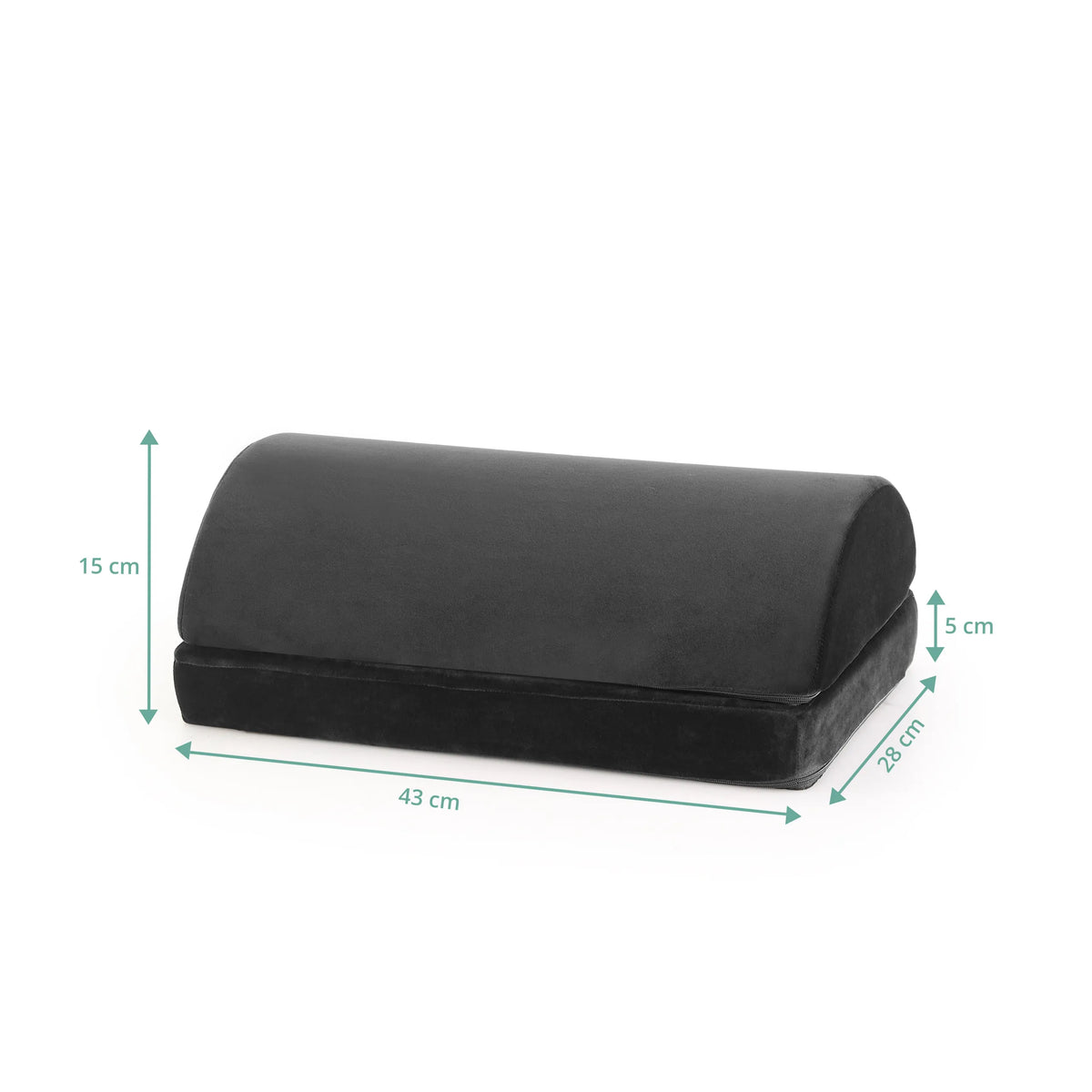 Maßansicht der Fußablage Podi Velvet 1 in Schwarz mit 43 × 28 cm von hjh OFFICE