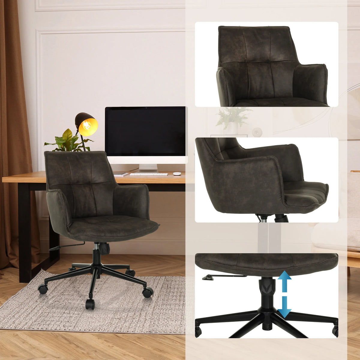 Silla Home Office SOLAO LIFE en color gris oscuro con base regulable en altura de hjh LIVING