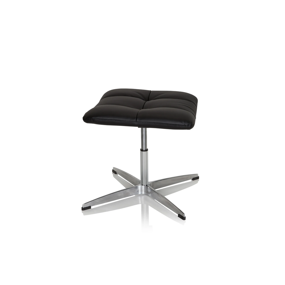 Taburete tapizado negro SARANTO de cuero sintético con base de cuatro radios de hjh OFFICE – vista de 360° (vista lateral 80°)