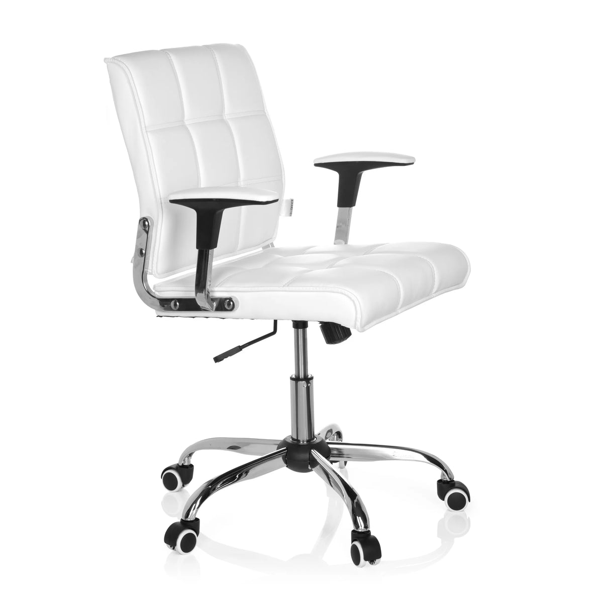 Silla Home Office ERNESTO blanca con tapicería acolchada y base de cinco ruedas de hjh OFFICE – vista de 360° (vista frontal en diagonal 60°)