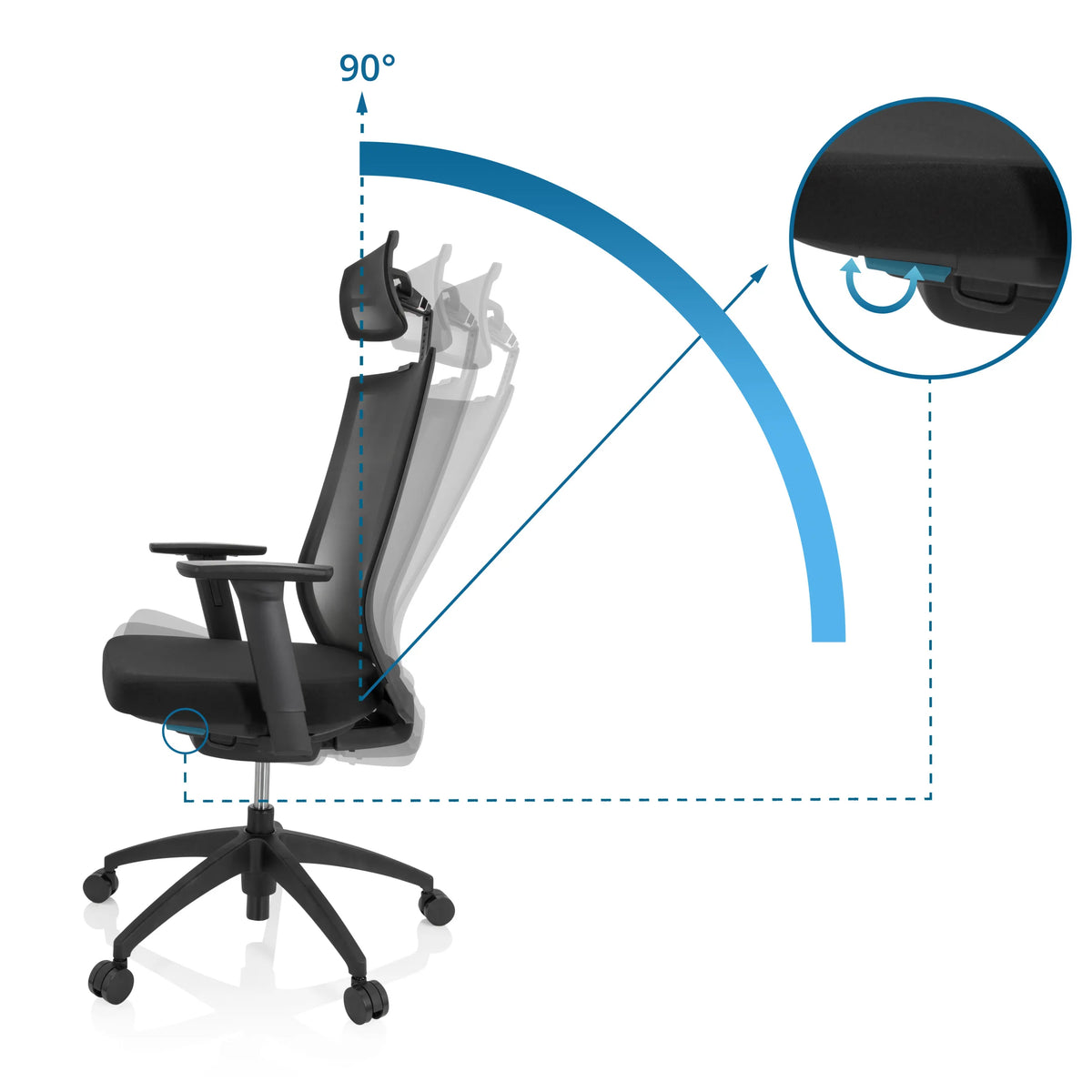 Respaldo ajustable con inclinación de hasta 90 grados de la Silla de oficina profesional ASPEN PRO de hjh OFFICE
