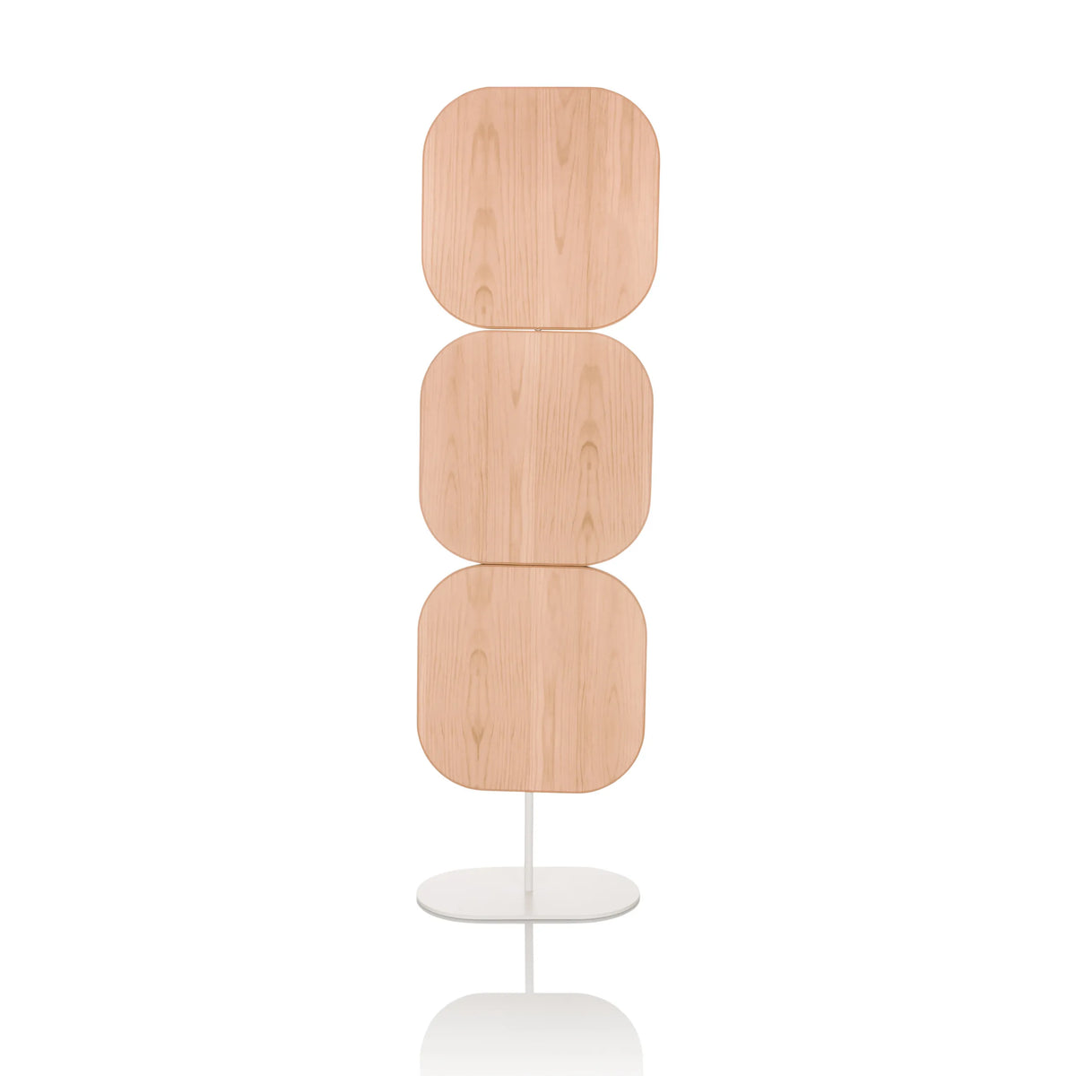 Separador beige FLEXMIUT W con tres elementos cuadrados y base blanca de hjh OFFICE – vista de 360° (vista frontal 0°)