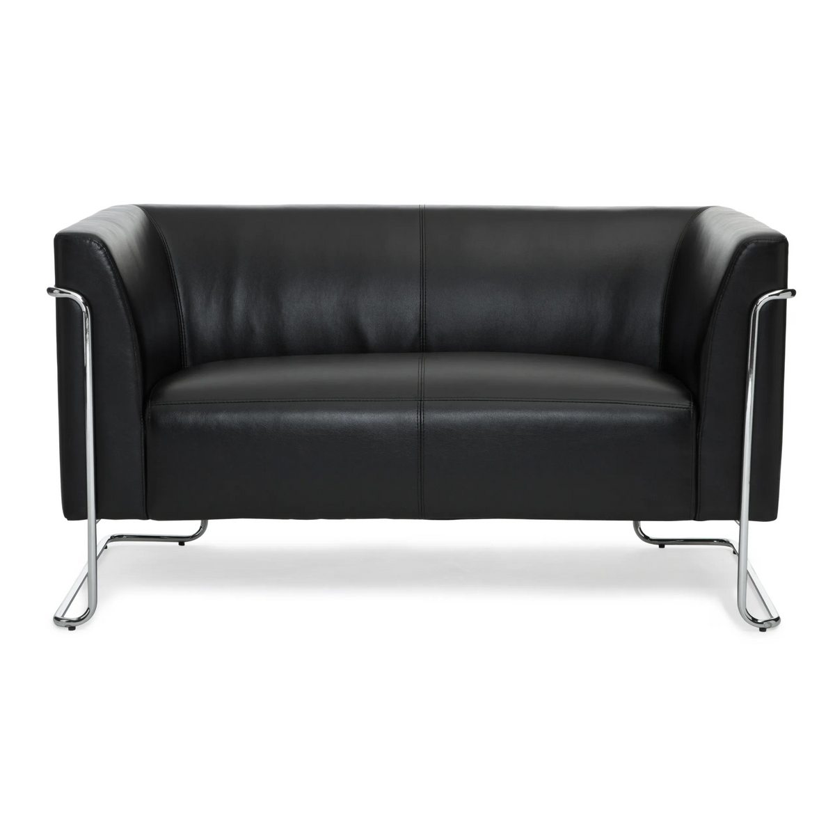 Schwarzes Loungesofa CURACAO als Zweisitzer mit verchromtem Gestell von hjh OFFICE – 360-Grad-Ansicht (Frontansicht 0°)
