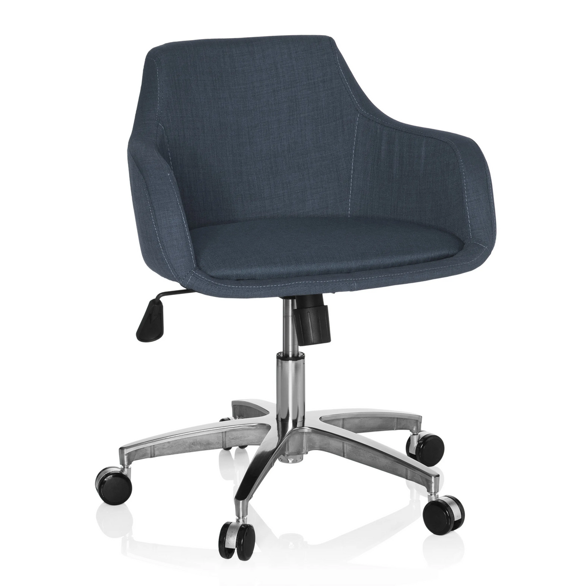 Dunkelgrauer Homeoffice-Bürostuhl SOLAO 100 mit Polsterschale und Fußkreuz mit fünf Rollen von hjh OFFICE – 360-Grad-Ansicht (Frontansicht 20°)