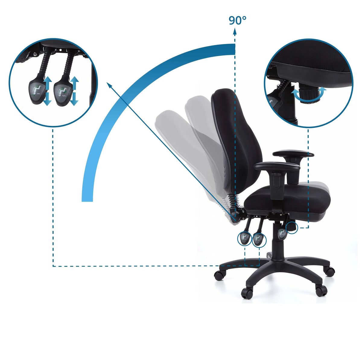 Mecanismos de ajuste e inclinación de 90 grados de la Silla de oficina profesional ZENIT PRO de hjh OFFICE