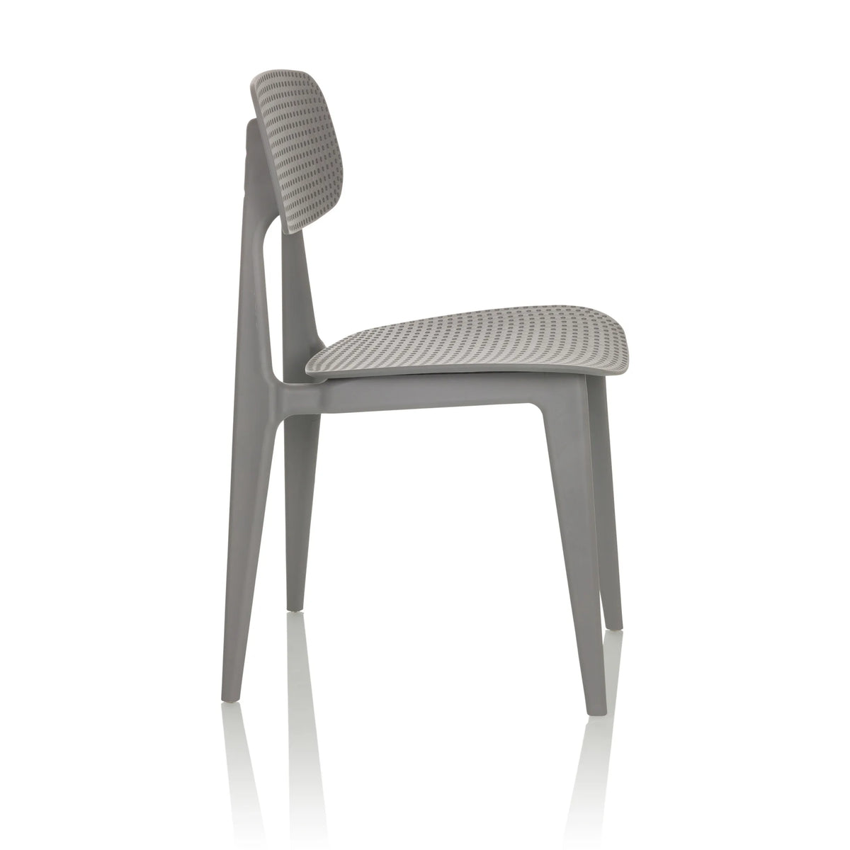 Silla de exterior gris ARTIFO HOL con respaldo y asiento perforados de hjh OFFICE – vista de 360° (vista lateral 75°)