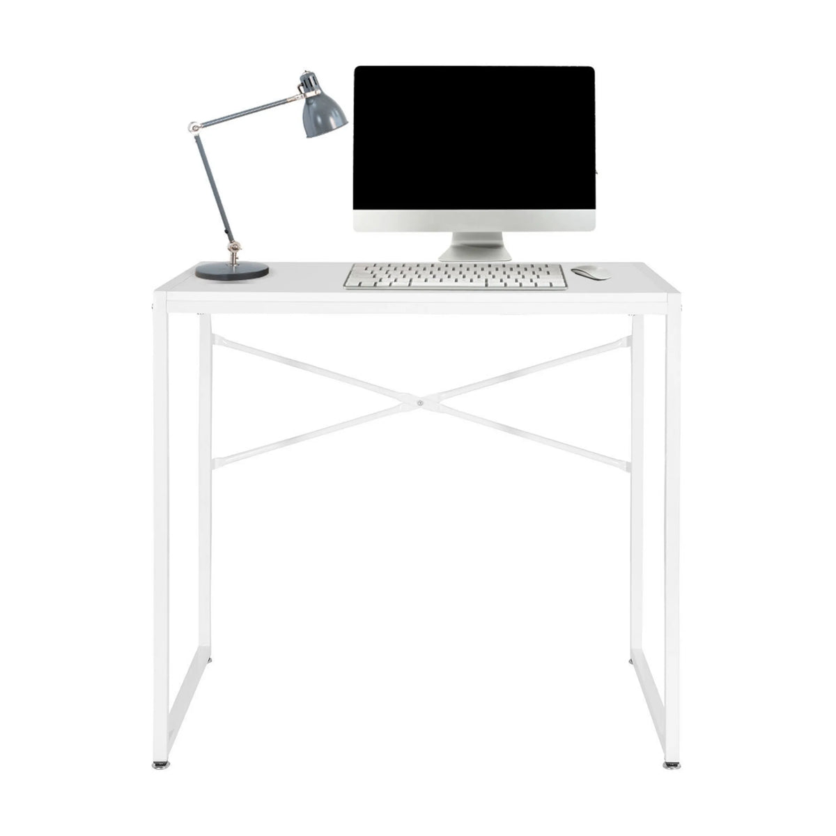 Escritorio blanco EASY UP H I con soporte en forma de X y accesorios de hjh OFFICE