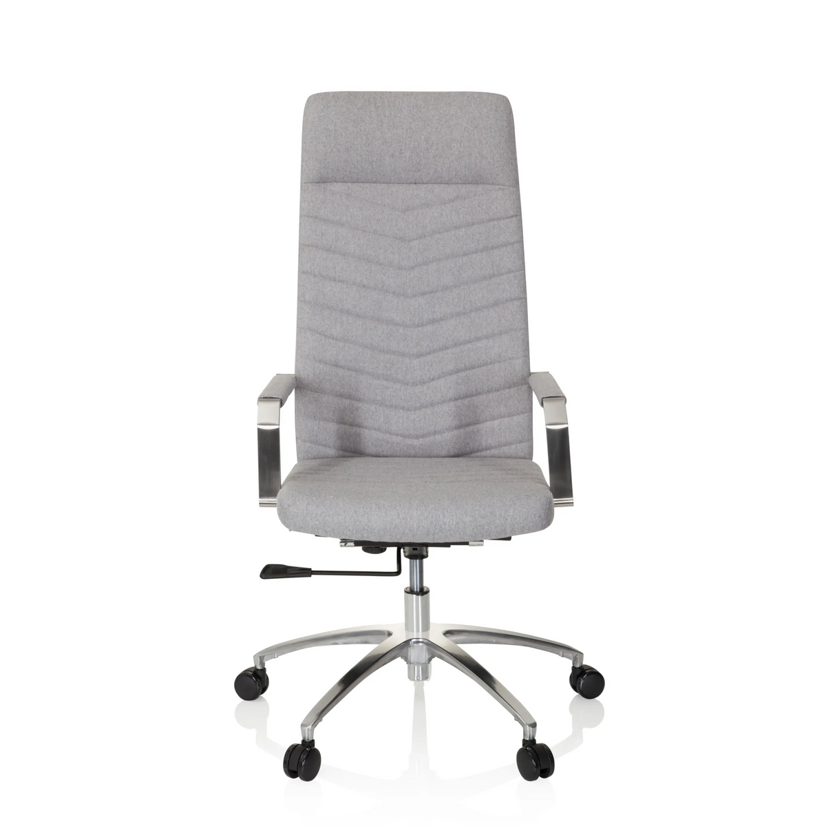 Silla Home Office SARANTO PLUS en color gris claro con reposabrazos y base de cinco ruedas de hjh OFFICE – vista de 360° (vista frontal 0°)