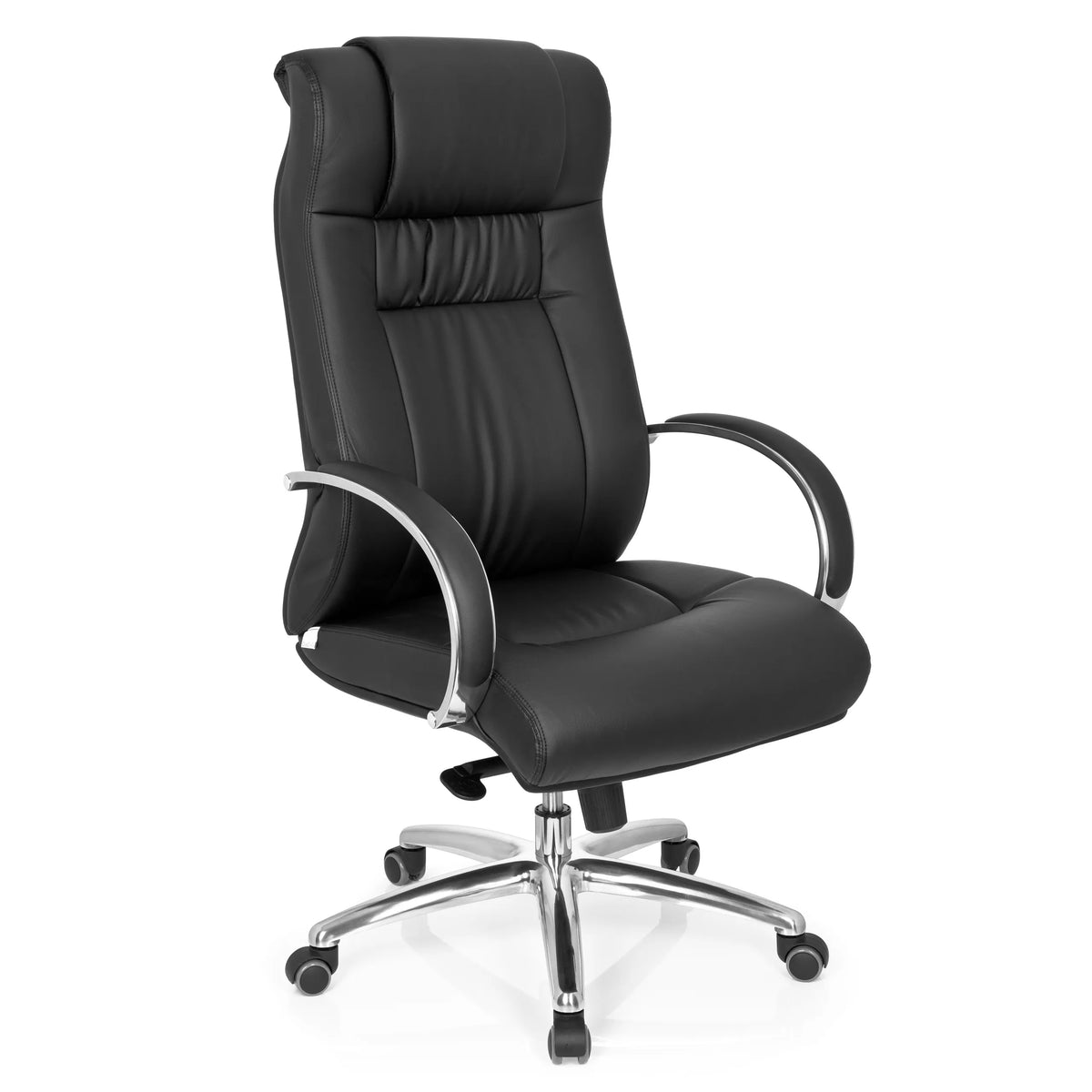 Silla giratoria XXL G 600 negra con reposabrazos y base de cinco ruedas de hjh OFFICE – vista de 360° (vista frontal en diagonal 40°)
