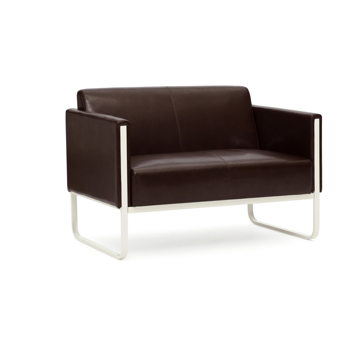 Braunes Loungesofa ARUBA als Zweisitzer mit silbernem Metallgestell von hjh OFFICE – 360-Grad-Ansicht (Rückenansicht 180°)