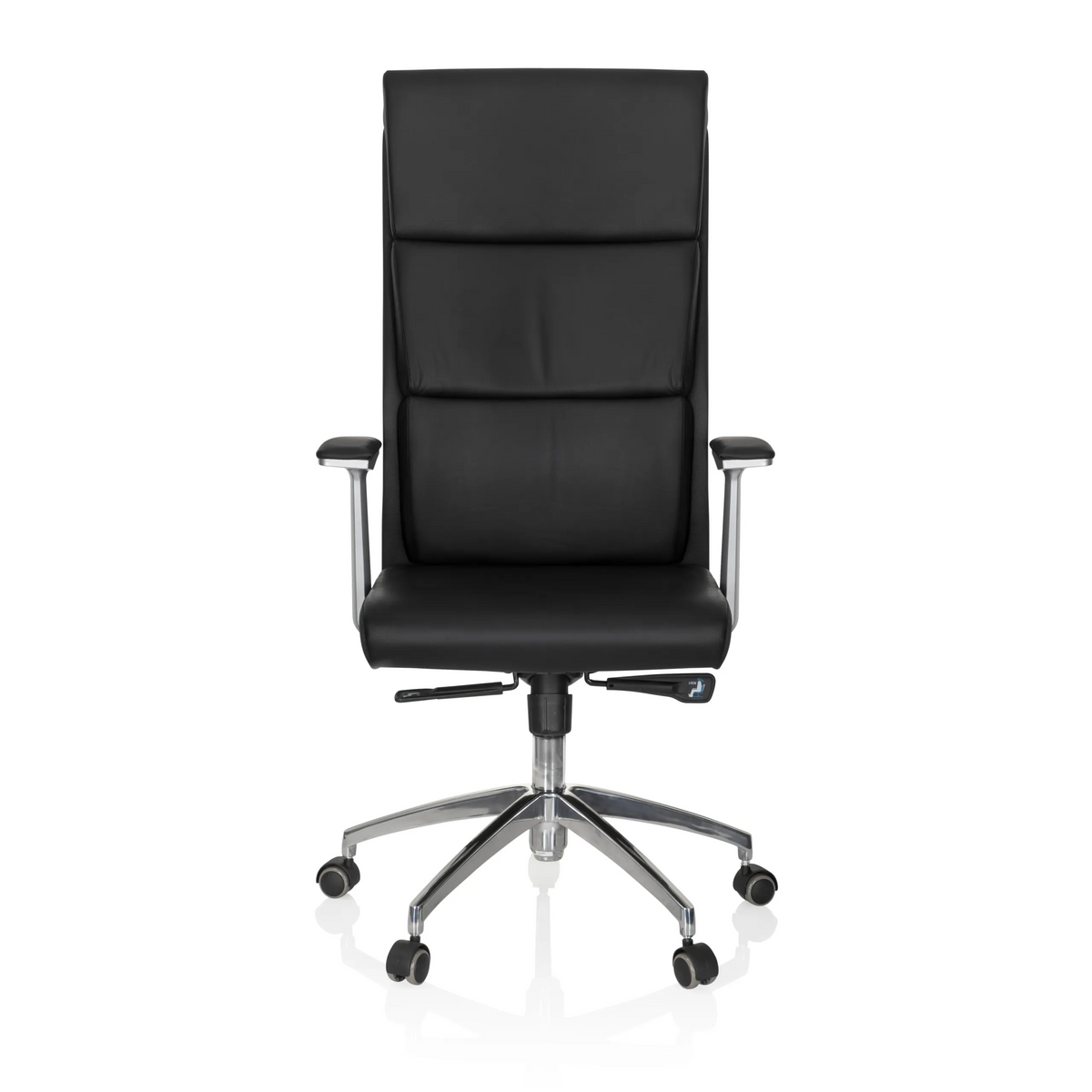 Sillón de alta gama MONZA 20 negro con reposabrazos y base de cinco ruedas de hjh OFFICE – vista de 360° (vista frontal 0°)