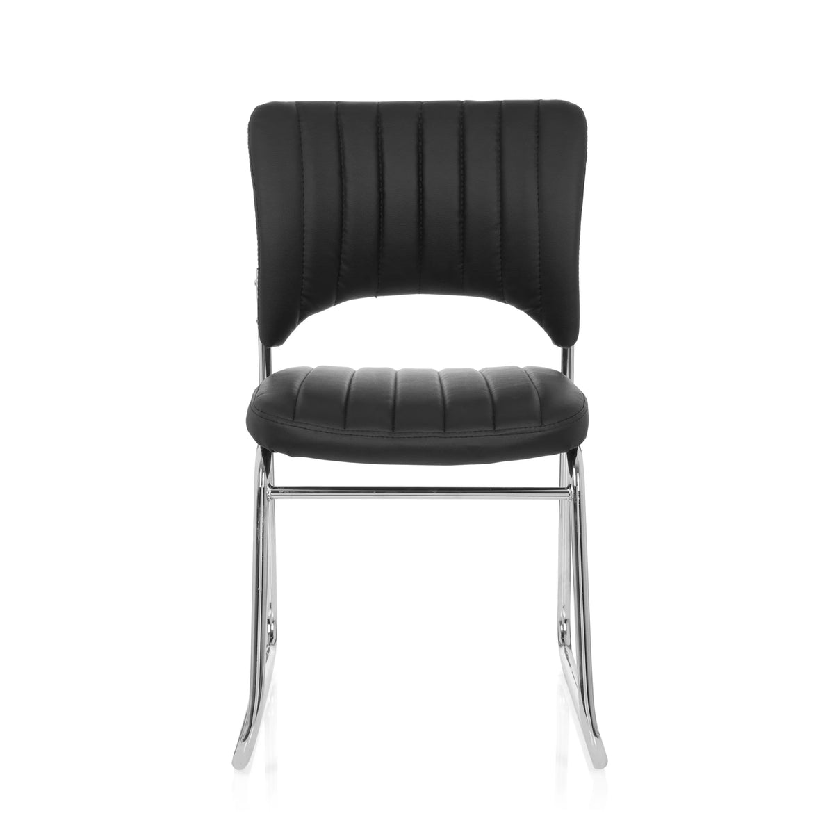Silla de confidente negra CASPI V con tapizado acolchado y estructura de patín de hjh OFFICE – vista de 360° (vista frontal 0°)