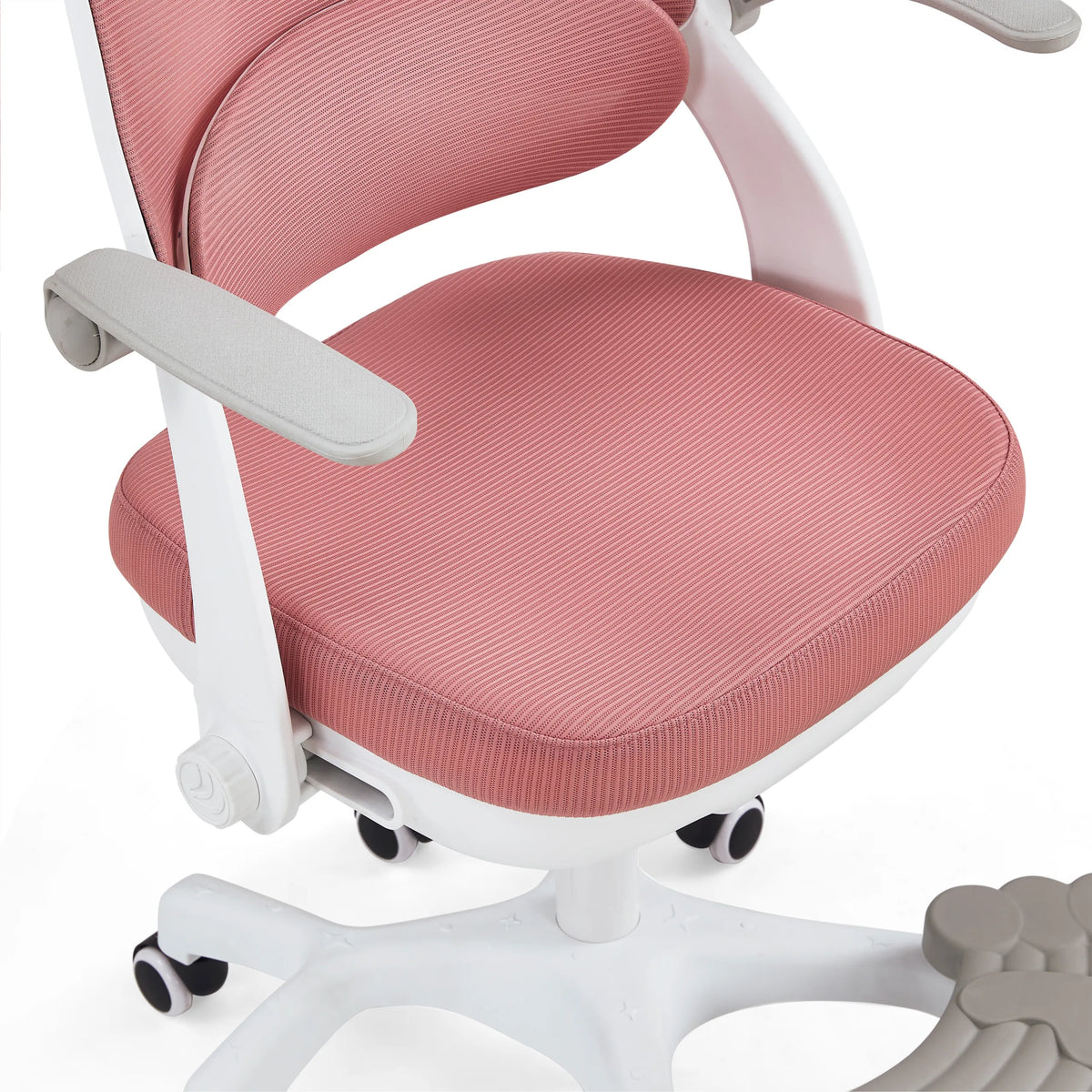 Asiento y respaldo rosa acolchados de la silla giratoria para niños Kiddy Smart Step con estructura blanca de hjh OFFICE