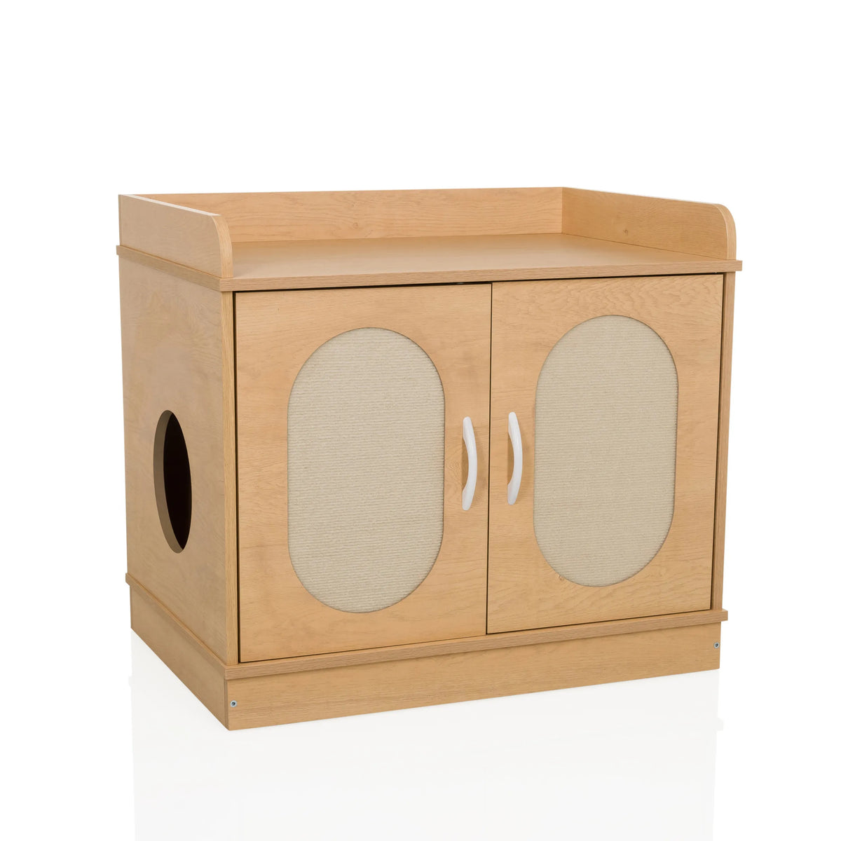 Casa para gatos KITTYHOME 2 color haya con dos puertas, aberturas ovaladas y un estante de hjh LIVING – vista de 360° (vista frontal 15°)