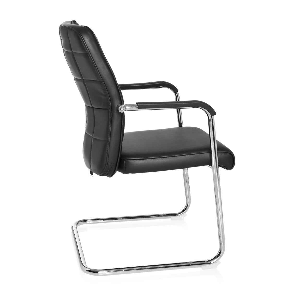 Silla viga voladiza FLEXO V negra con costuras cuadradas y reposabrazos de hjh OFFICE – vista de 360° (vista lateral 100°)