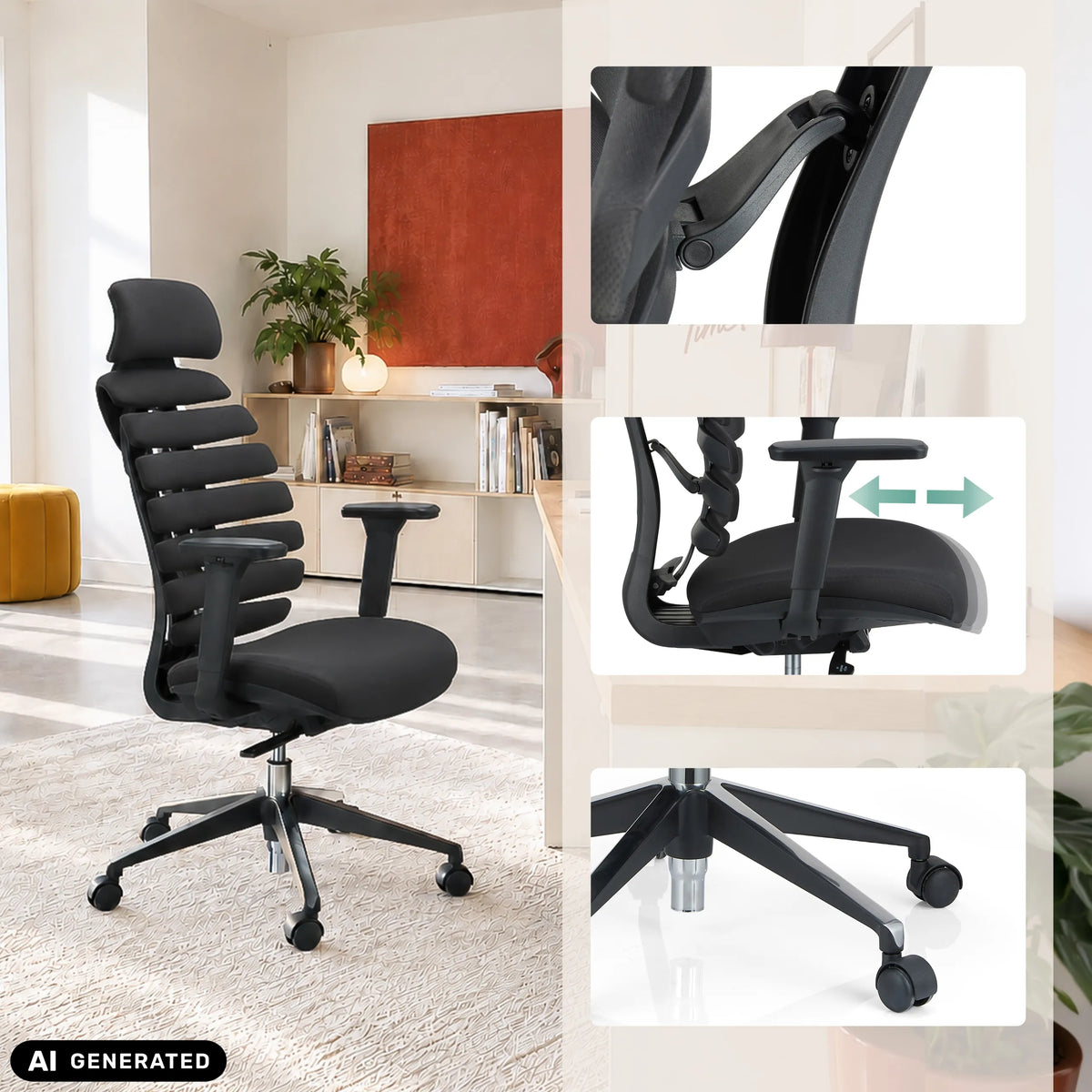 Silla de oficina profesional ERGO LINE II PRO en color negro con reposabrazos ajustables y base con ruedas de hjh OFFICE
