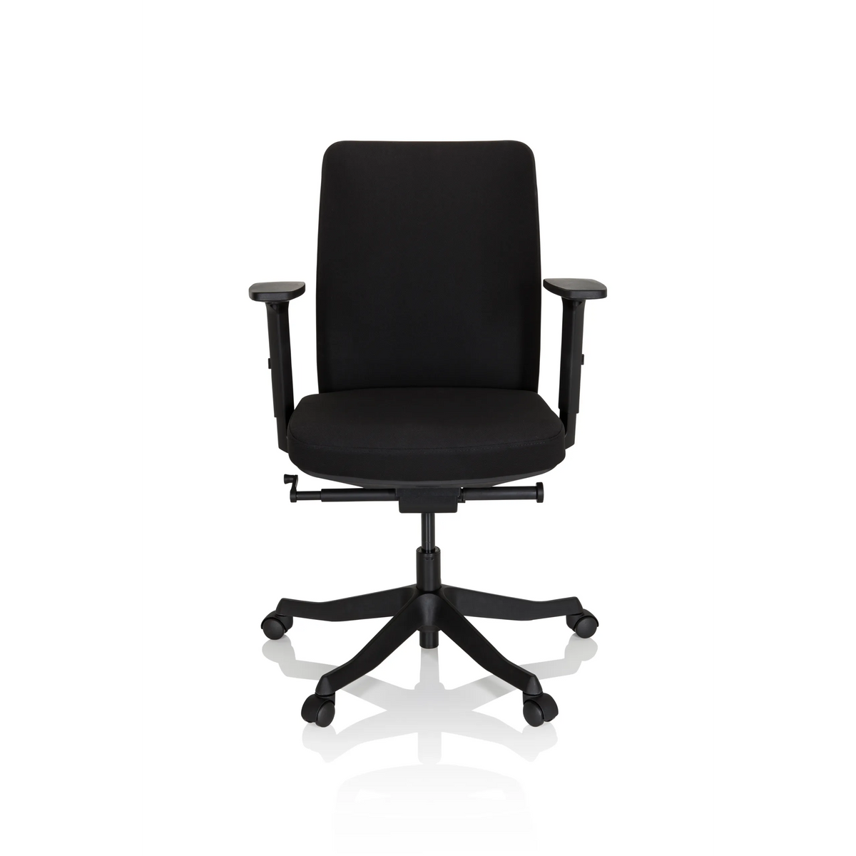 Silla de oficina profesional SENATOR negra con reposabrazos y una base de cinco ruedas de hjh OFFICE – vista de 360° (vista frontal 0°)