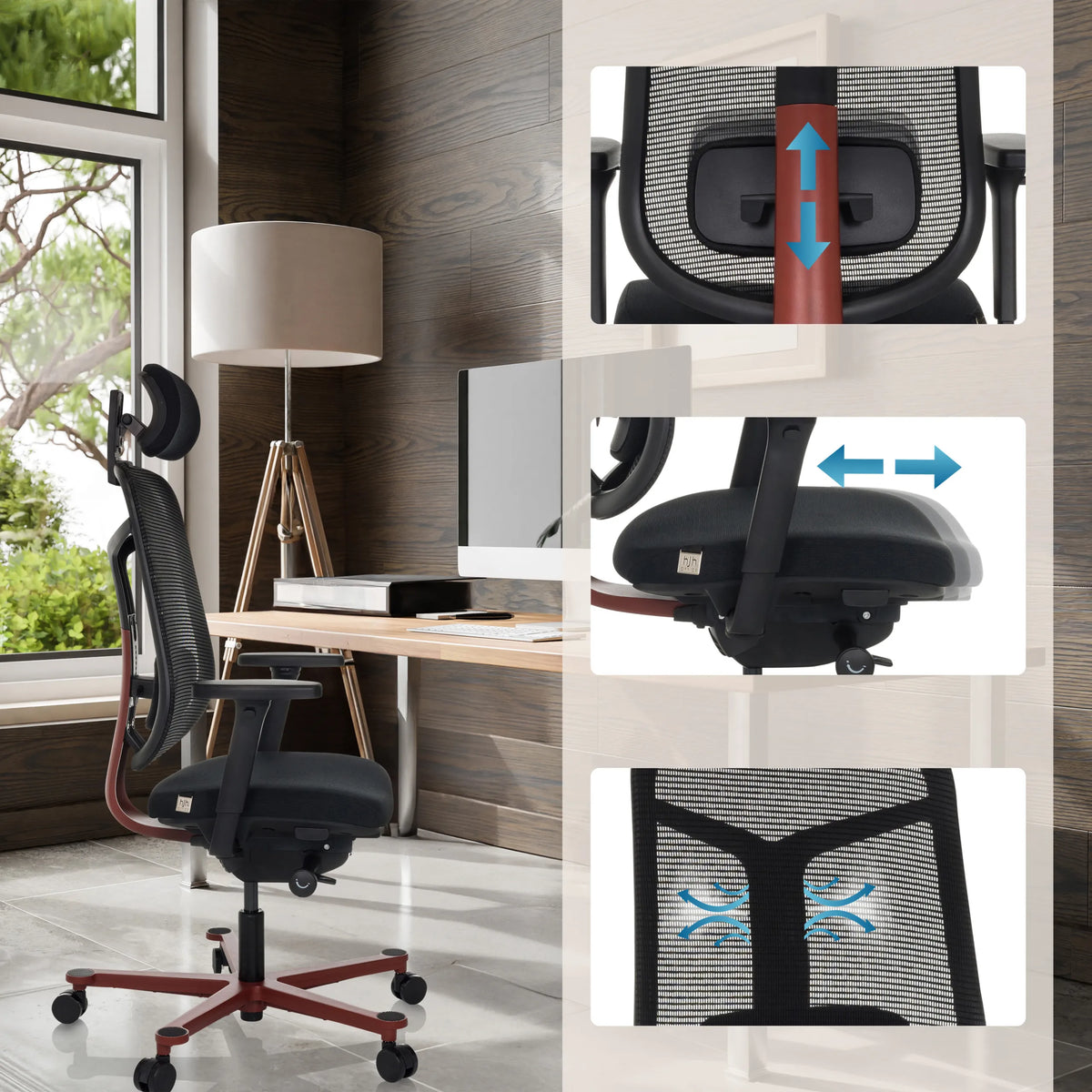 Reposacabezas, asiento y respaldo de malla ajustables de la Silla alta gama BICOLORE HIGH de hjh OFFICE