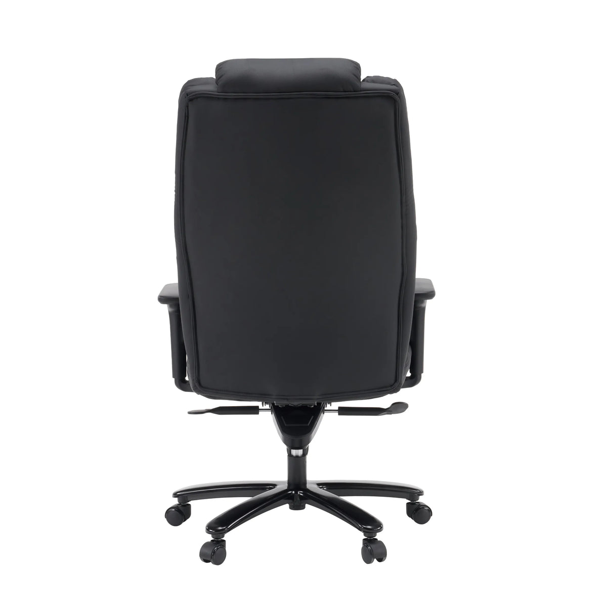Vista posterior de la silla giratoria XXL Pullmann Gen2 de cuero sintético negro con cinco ruedas dobles de hjh OFFICE