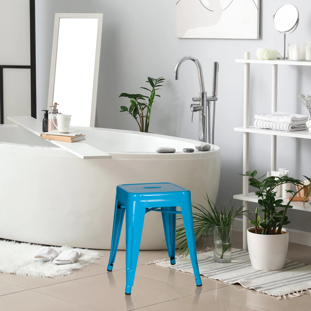 Taburete de comedor VANTAGGIO azul claro con asiento cuadrado y cuatro patas de hjh OFFICE