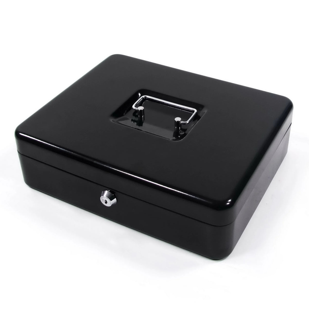 Caja de efectivo SAFE negra con asa de transporte plateada y cerradura de hjh OFFICE