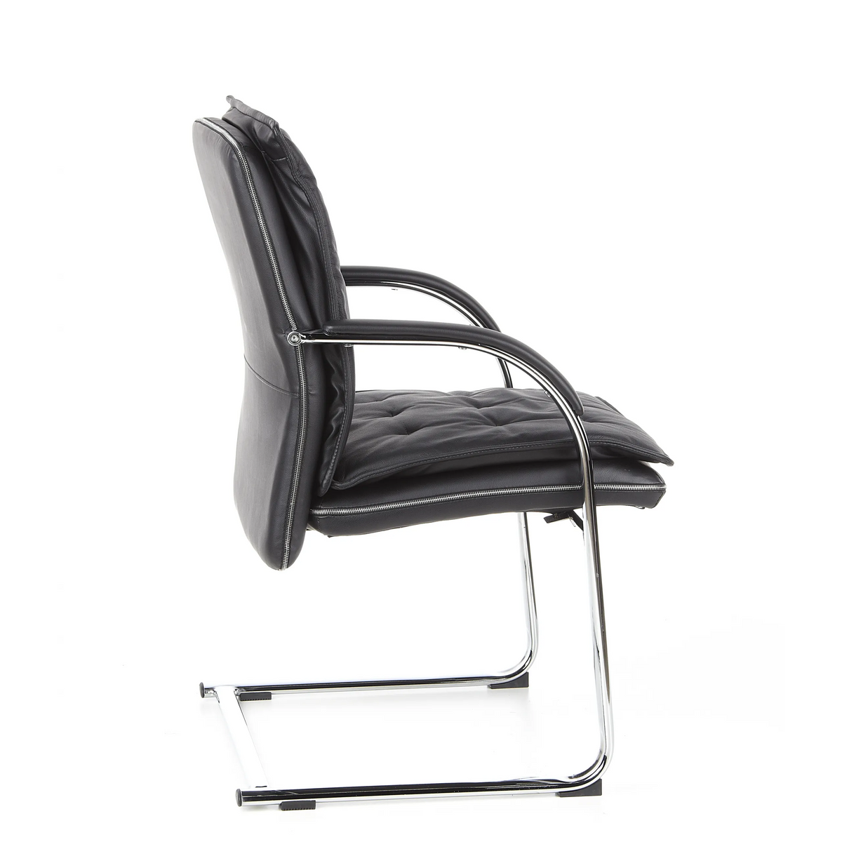 Silla viga voladiza VILLA V negra con tapizado acolchado y reposabrazos de hjh OFFICE – vista de 360° (vista lateral 100°)