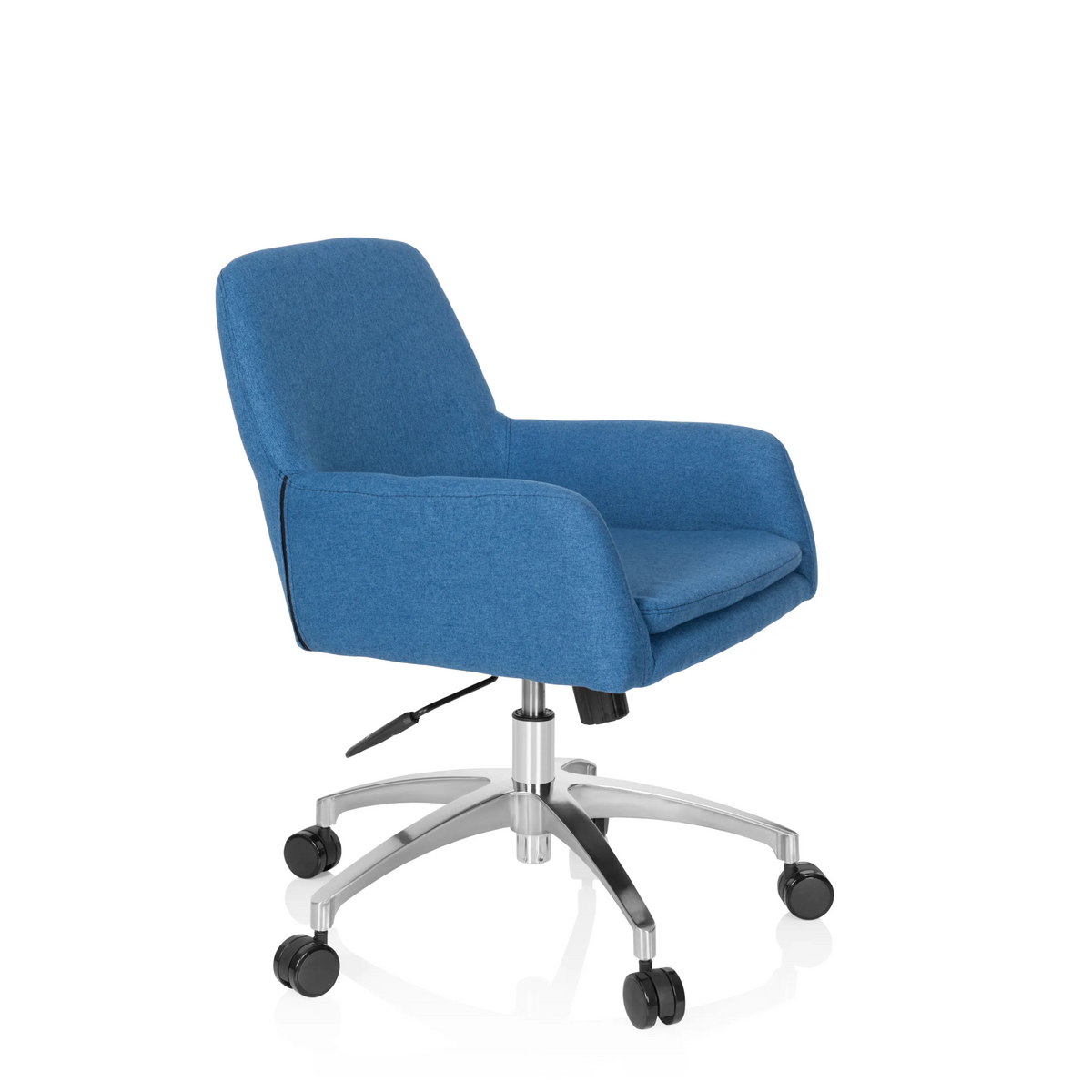 Silla Home Office SHAKE 400 azul con reposabrazos y base de cinco ruedas de hjh OFFICE – vista de 360° (vista frontal en diagonal 60°)
