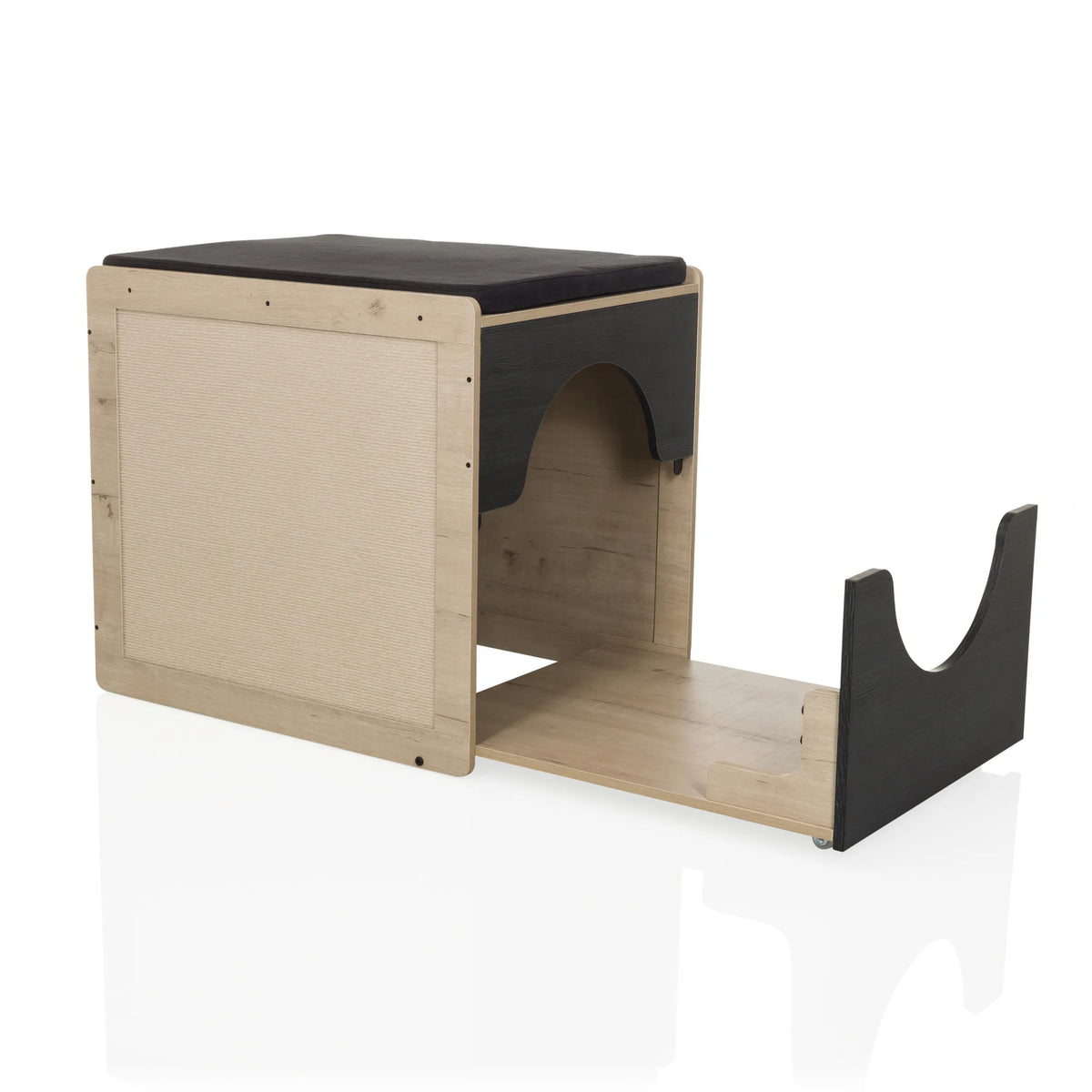 Casa para gatos KITTY PAWBOX 2 en colores negro y roble con superficie de descanso integrada de hjh LIVING