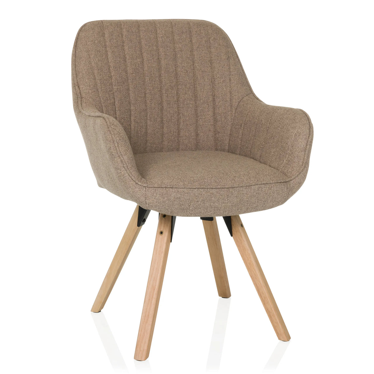 Silla tapizada beige SCANDI SOFT con funda de tela estructurada y cuatro patas de madera de hjh LIVING – vista de 360° (vista frontal 15°)