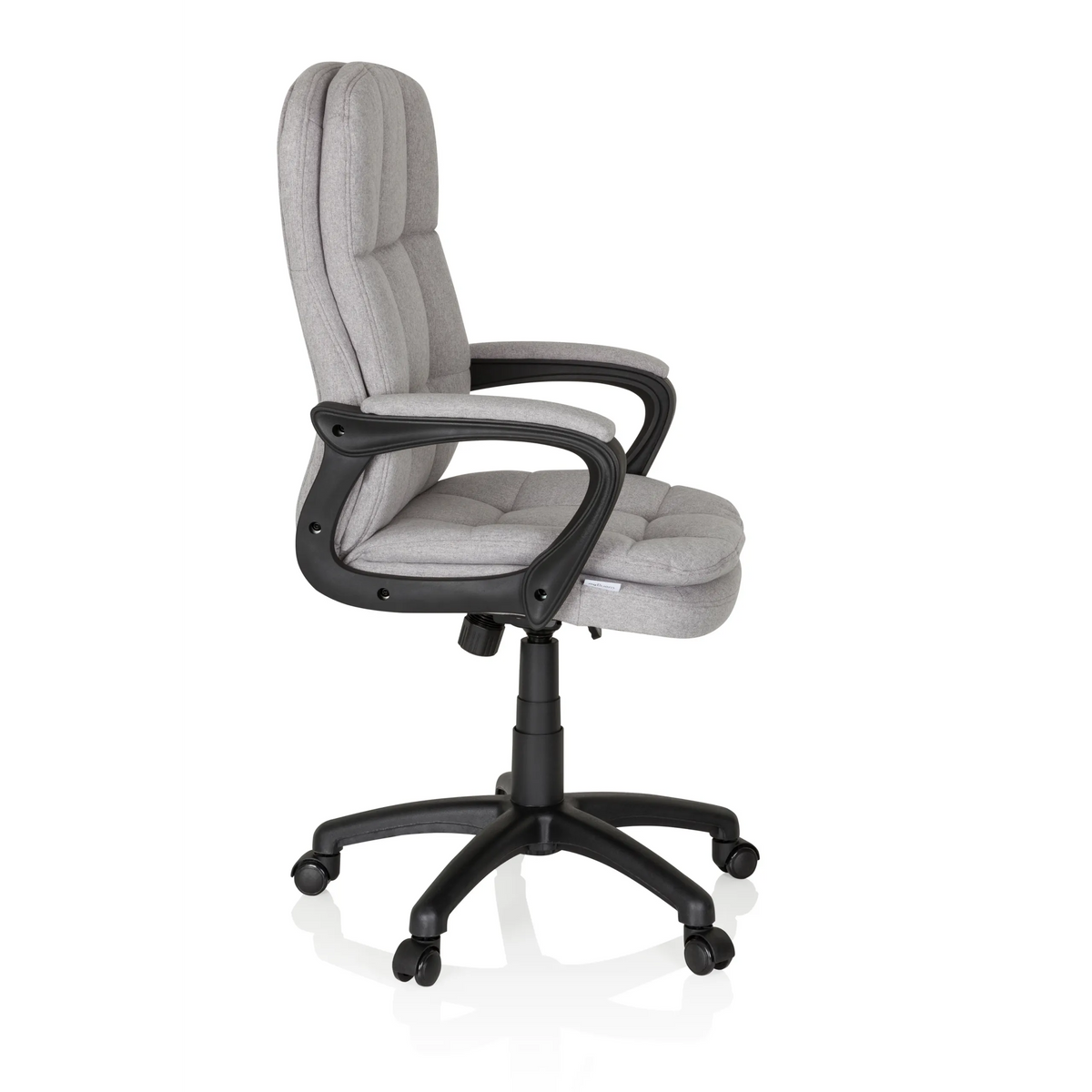 Sillón de oficina Home Office RELAX CX 120 gris con tapizado acolchado y base de cinco ruedas de MyBuero – vista de 360° (vista lateral 80°)
