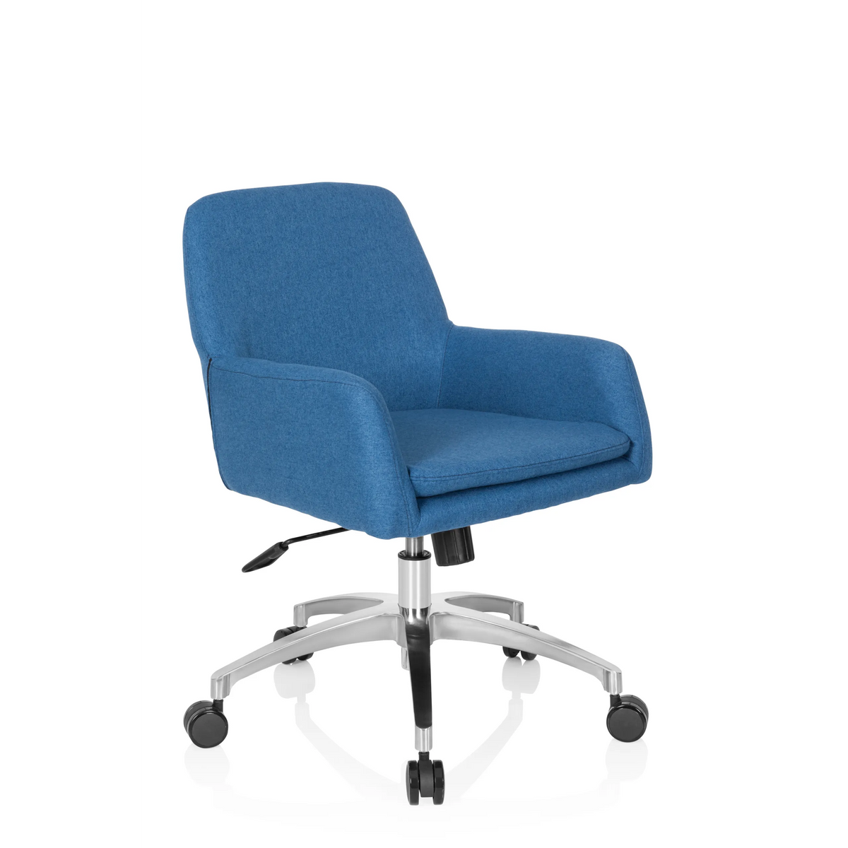 Silla Home Office SHAKE 400 azul con reposabrazos y base de cinco ruedas de hjh OFFICE – vista de 360° (vista frontal en diagonal 40°)