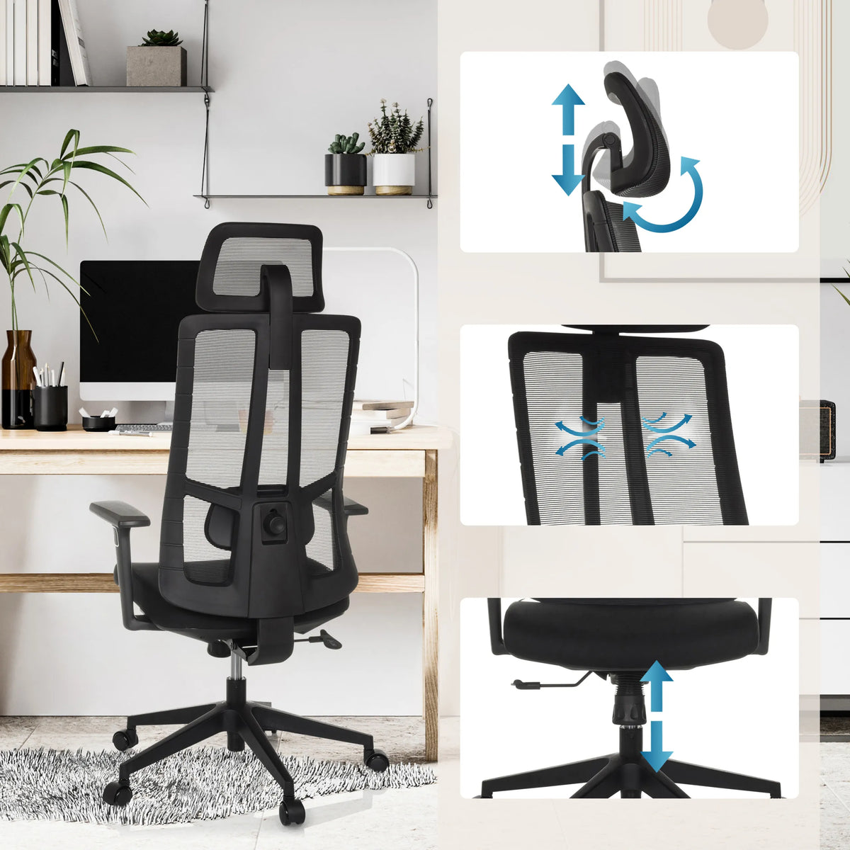 Reposacabezas ajustable, respaldo transpirable y ajuste de altura de la silla de oficina profesional TRAMORE de hjh OFFICE