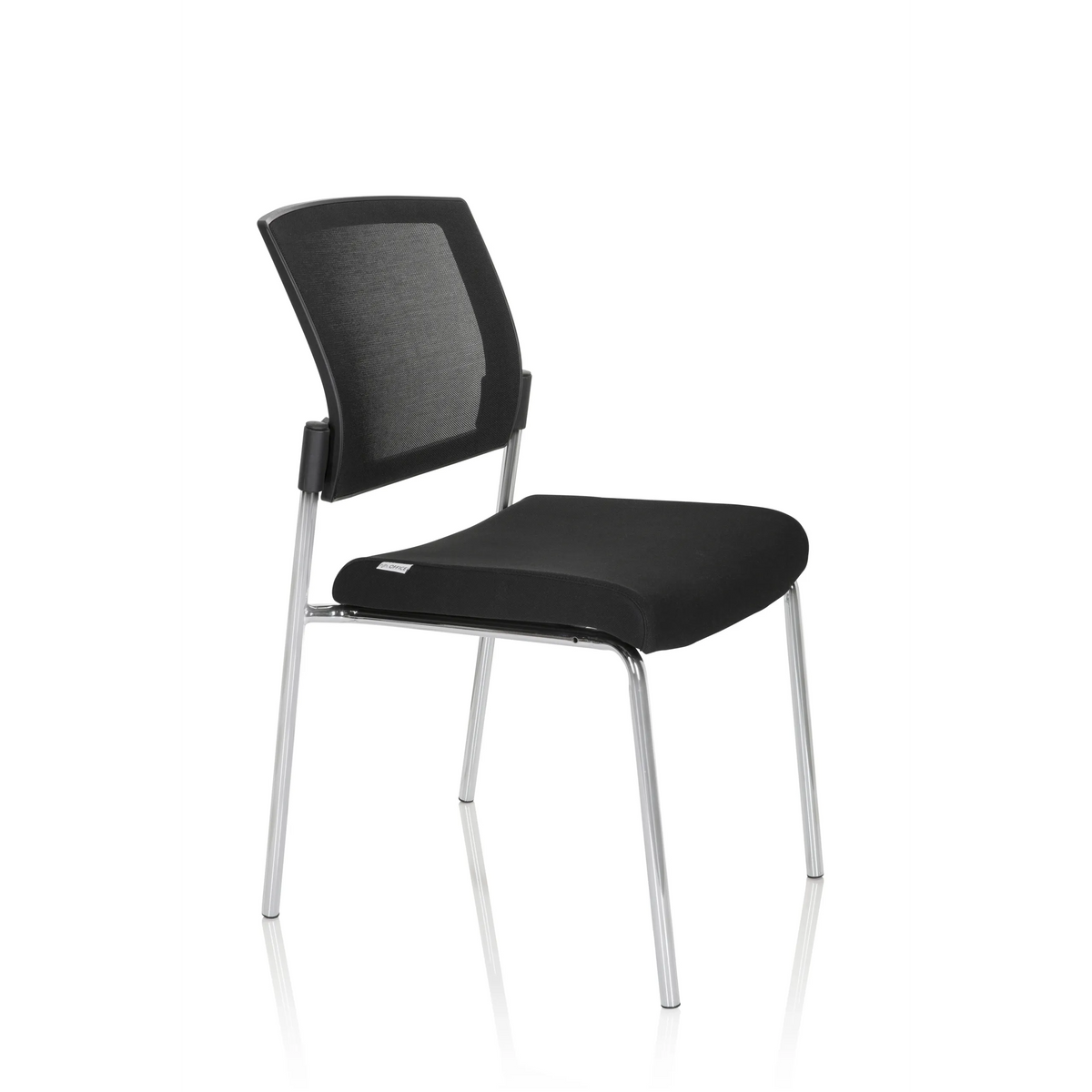Silla de cuatro patas K9 V negra con respaldo de malla y estructura metálica de hjh OFFICE – vista de 360° (vista frontal en diagonal 60°)